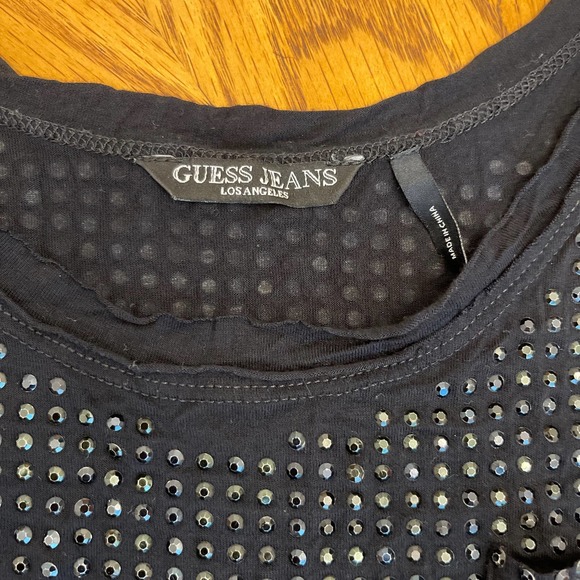 Guess Jeans Black Tank Top embellished Eomen Sz L slightly used - Picture 8 of 9
